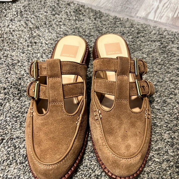 Dolce Vita Tan Suede Double Buckle Mules - Picture 2 of 3